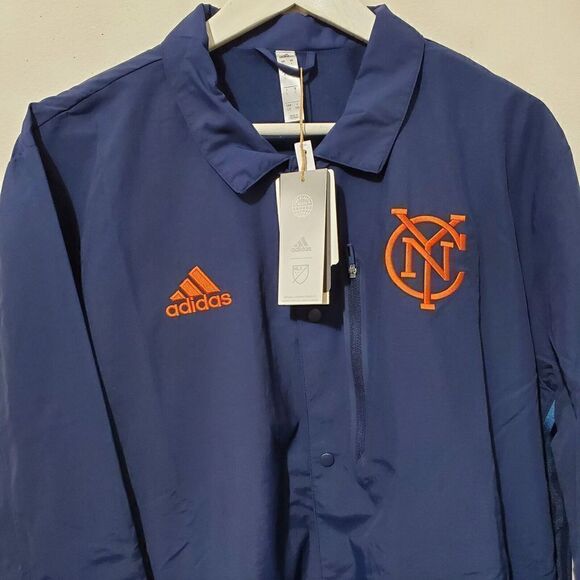 Adidas Mens Sz Large MLS NYCFC ATM Jacket Blue/Orange Snap Up Front HB8483 NWT - Picture 3 of 9